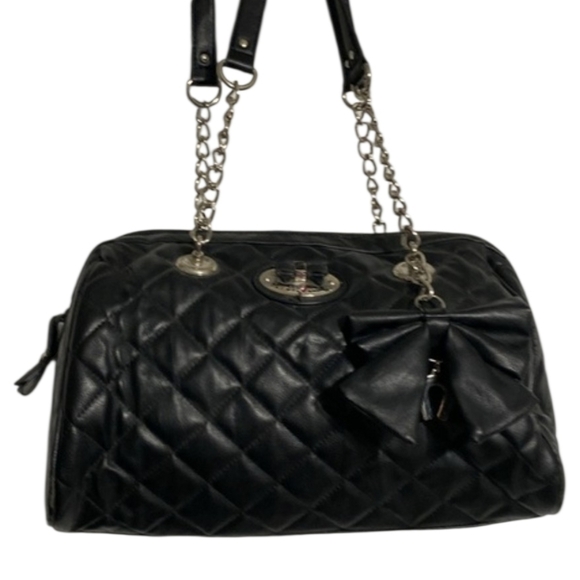 Betsy Johnson Black Quilted Betsyville Handbag Satchel Bag Preloved - Picture 8 of 8